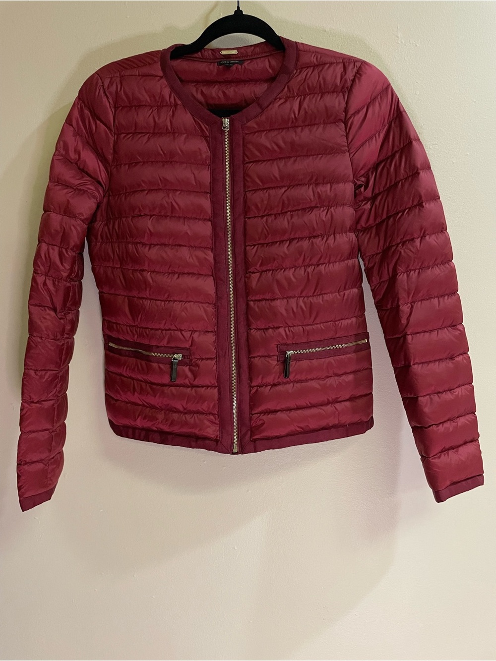 Massimo Dutti Feather Down Burgundy Quilted Puffer Jacket Small